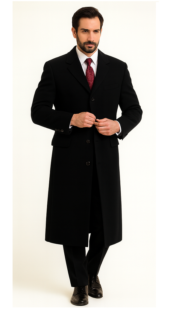 Black Cashmere Chesterfield Overcoat – 1920s Full Length Topcoat - Image 7
