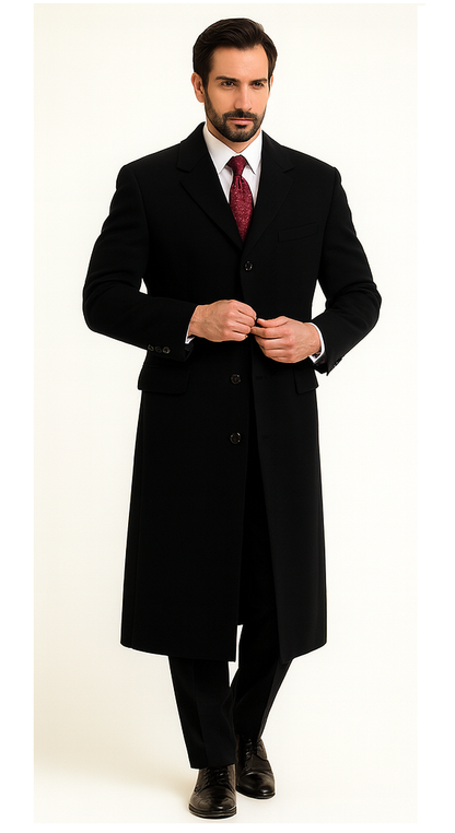 Black Cashmere Chesterfield Overcoat – 1920s Full Length Topcoat - Image 7