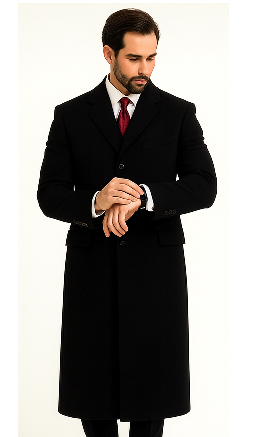 Black Cashmere Chesterfield Overcoat – 1920s Full Length Topcoat - Image 3