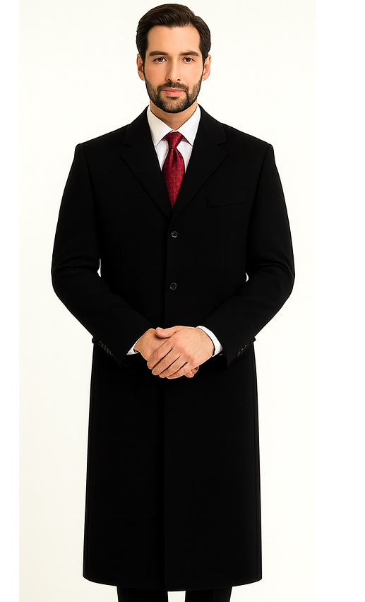 Black Cashmere Chesterfield Overcoat – 1920s Full Length Topcoat - Image 8