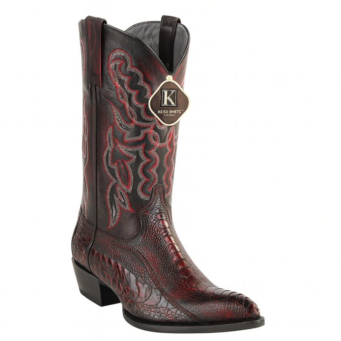 Mens King Exotic Ostrich Leg Boots Black Cherry (4980518)