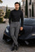 Solid Banded French Cuff Dress Mandarin Collarless Preacher Round Style Black Men's Dress Shirt