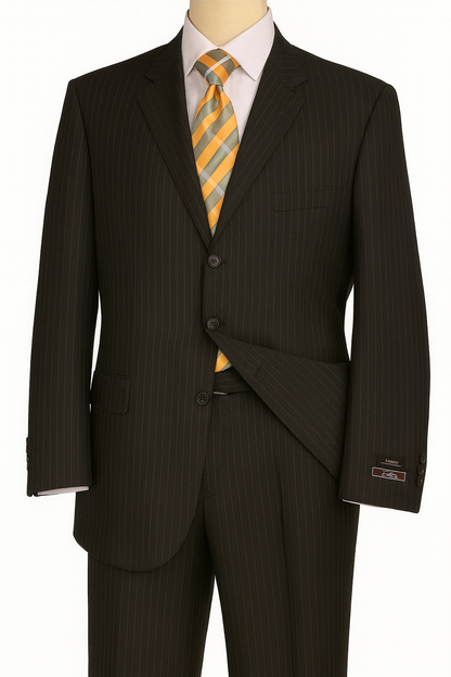 Black Almost Very Dark Gray Wiht Light Gray Pinstripe 100% Worsted Wool Available In 2 Or 3 Buttons Style Regular Classic Cut Cheap Priced Business Suits Clearance Sale - Image 9