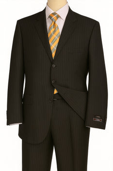 Black Almost Very Dark Gray Wiht Light Gray Pinstripe 100% Worsted Wool Available In 2 Or 3 Buttons Style Regular Classic Cut Cheap Priced Business Suits Clearance Sale - Image 9