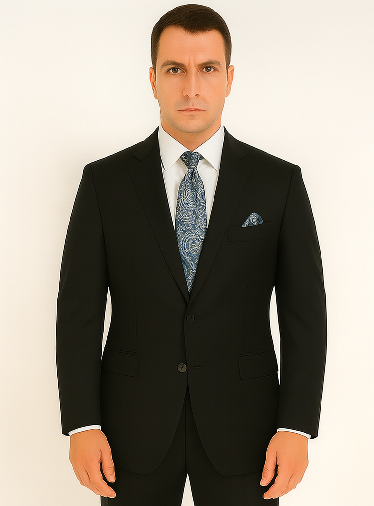 Black Extra Fine Poly-Rayon Summer Light Weight Fabric Cheap Priced Business Suits Clearance Sale