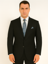 Black Extra Fine Poly-Rayon Summer Light Weight Fabric Cheap Priced Business Suits Clearance Sale