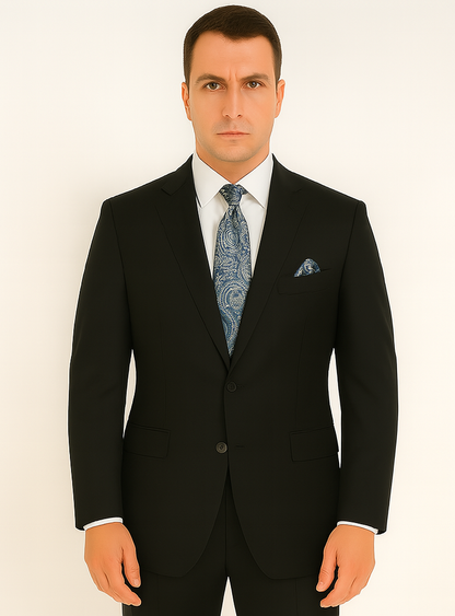 Black Extra Fine Poly-Rayon Summer Light Weight Fabric Cheap Priced Business Suits Clearance Sale