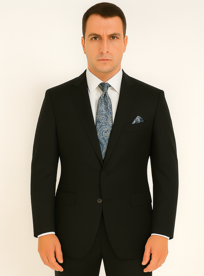 Black Extra Fine Poly-Rayon Summer Light Weight Fabric Cheap Priced Business Suits Clearance Sale
