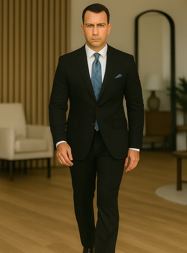 Black Extra Fine Poly-Rayon Summer Light Weight Fabric Cheap Priced Business Suits Clearance Sale - Image 6