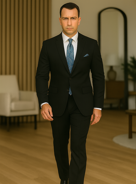 Black Extra Fine Poly-Rayon Summer Light Weight Fabric Cheap Priced Business Suits Clearance Sale