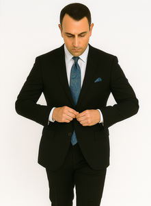 Black Extra Fine Poly-Rayon Summer Light Weight Fabric Cheap Priced Business Suits Clearance Sale