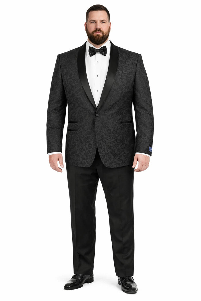 Men's Black Super 150's Viscose Blend 1 Button Tuxedo Floral Pattern  Dinner Jacket - Image 6
