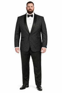 Men's Black Super 150's Viscose Blend 1 Button Tuxedo Floral Pattern  Dinner Jacket