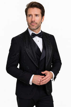 Black Italian Wool 3-Piece Modern Fit Tuxedo - Image 2