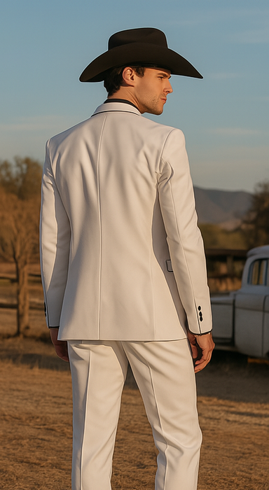 Black Lapel Two Toned Men'S 2 Buttons 3 Piece Church Suit White Tuxedo With Black Trim - Three Piece Suit