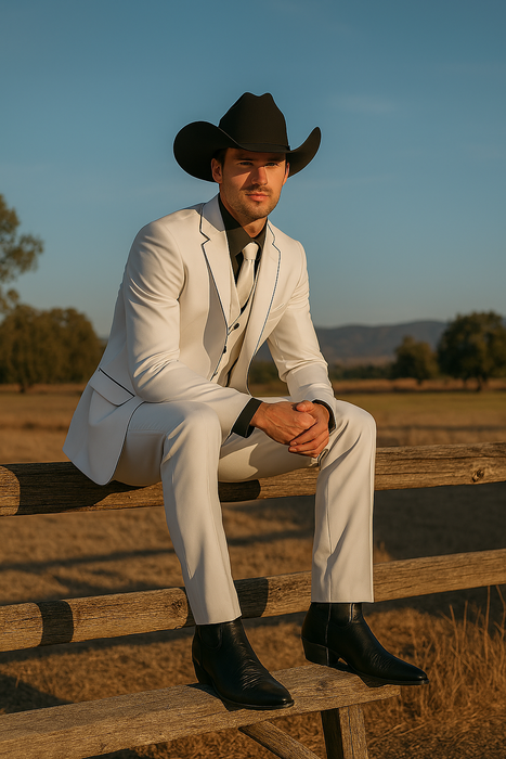 Black Lapel Two Toned Men'S 2 Buttons 3 Piece Church Suit White Tuxedo With Black Trim - Three Piece Suit