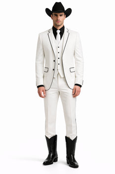 Black Lapel Two Toned Men'S 2 Buttons 3 Piece Church Suit White Tuxedo With Black Trim - Three Piece Suit