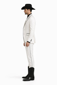 Black Lapel Two Toned Men'S 2 Buttons 3 Piece Church Suit White Tuxedo With Black Trim - Three Piece Suit