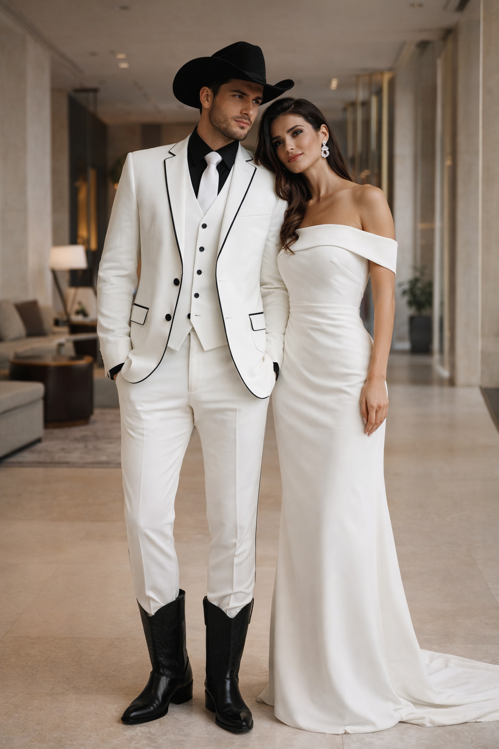 Black Lapel Two Toned Men'S 2 Buttons 3 Piece Church Suit White Tuxedo With Black Trim - Three Piece Suit