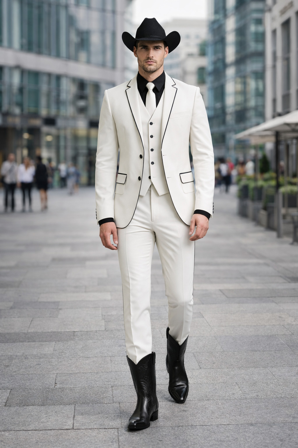 Black Lapel Two Toned Men'S 2 Buttons 3 Piece Church Suit White Tuxedo With Black Trim - Three Piece Suit