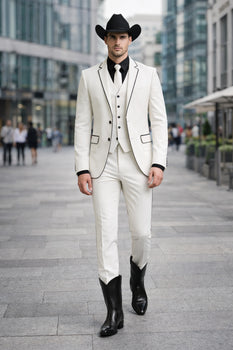 Black Lapel Two Toned Men'S 2 Buttons 3 Piece Church Suit White Tuxedo With Black Trim - Three Piece Suit