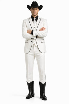 Black Lapel Two Toned Men'S 2 Buttons 3 Piece Church Suit White Tuxedo With Black Trim - Three Piece Suit