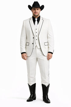 Black Lapel Two Toned Men'S 2 Buttons 3 Piece Church Suit White Tuxedo With Black Trim - Three Piece Suit