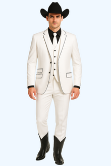 Black Lapel Two Toned Men'S 2 Buttons 3 Piece Church Suit White Tuxedo With Black Trim - Three Piece Suit