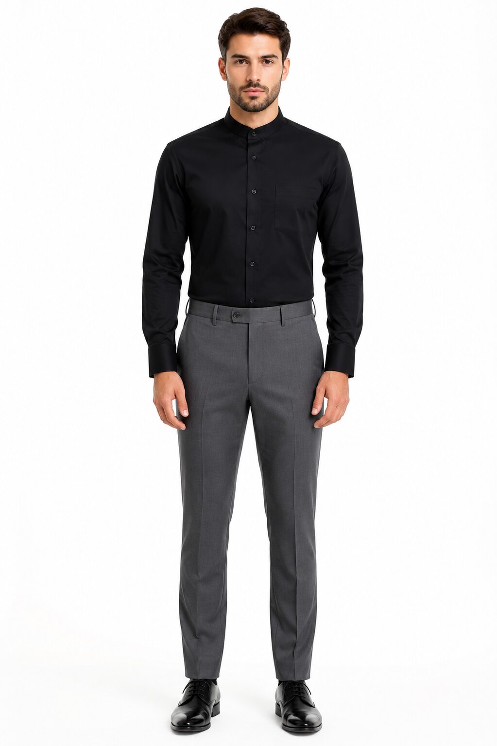 black pants grey dress shirt Traveler Stretch Dress Shirt in Grey Mini Plaid L / Extra Tall / Grey Mini Plaid