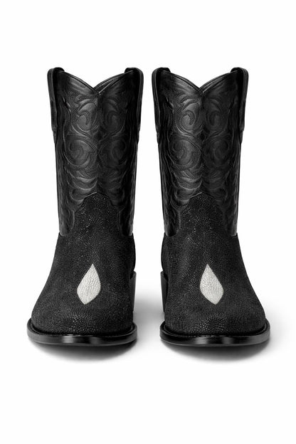 Los Altos Boots Single Stone Stingray R-Toe Black Cowboy Botas De Mantarraya - Mantarraya Boots - Image 6