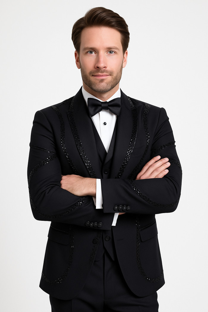Black Italian Wool 3-Piece Modern Fit Tuxedo - Image 6