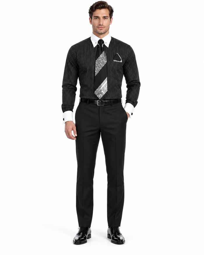 Black PinStripe Colorful Men'S Dress Shirt