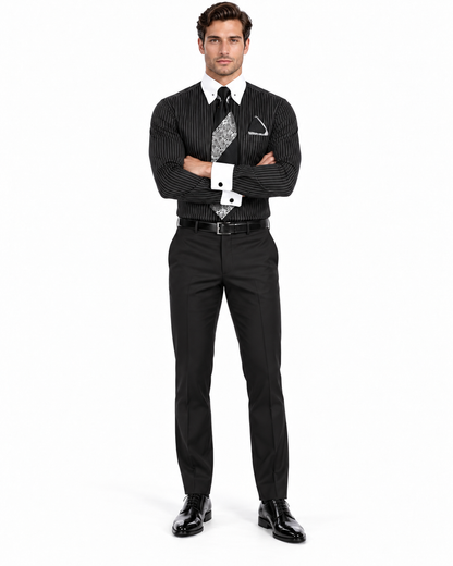 Black PinStripe Colorful Men'S Dress Shirt