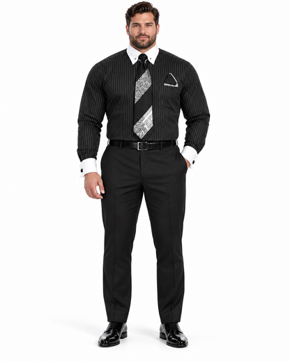 Black PinStripe Colorful Men'S Dress Shirt