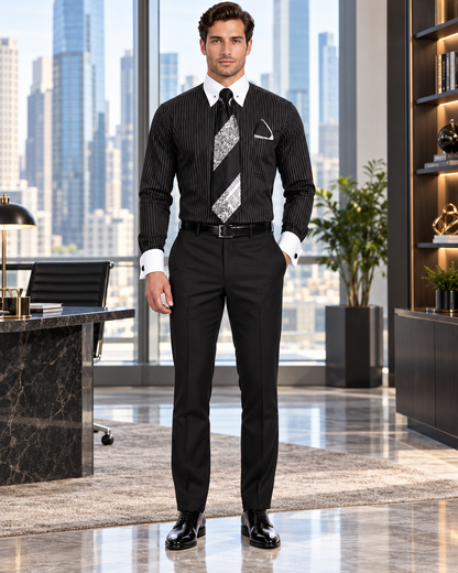 Black PinStripe Colorful Men'S Dress Shirt