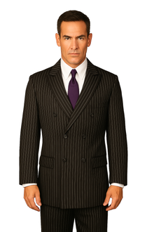 1920s Gangster Custom - Black Bold Gangster Pinstripe Suit