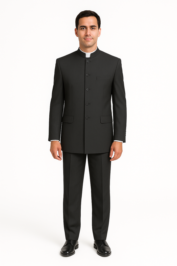 Men's Suit Mandarin Collar Black Pinstripe 5 Button Chinese Nehru Banded Collar Style Three Piece Low Priced Fashion Outfits Suits - Image 2