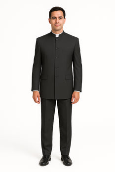 Men's Suit Mandarin Collar Black Pinstripe 5 Button Chinese Nehru Banded Collar Style Three Piece Low Priced Fashion Outfits Suits - Image 2