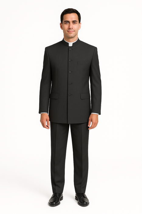 Men's Suit Mandarin Collar Black Pinstripe 5 Button Chinese Nehru Banded Collar Style Three Piece Low Priced Fashion Outfits Suits