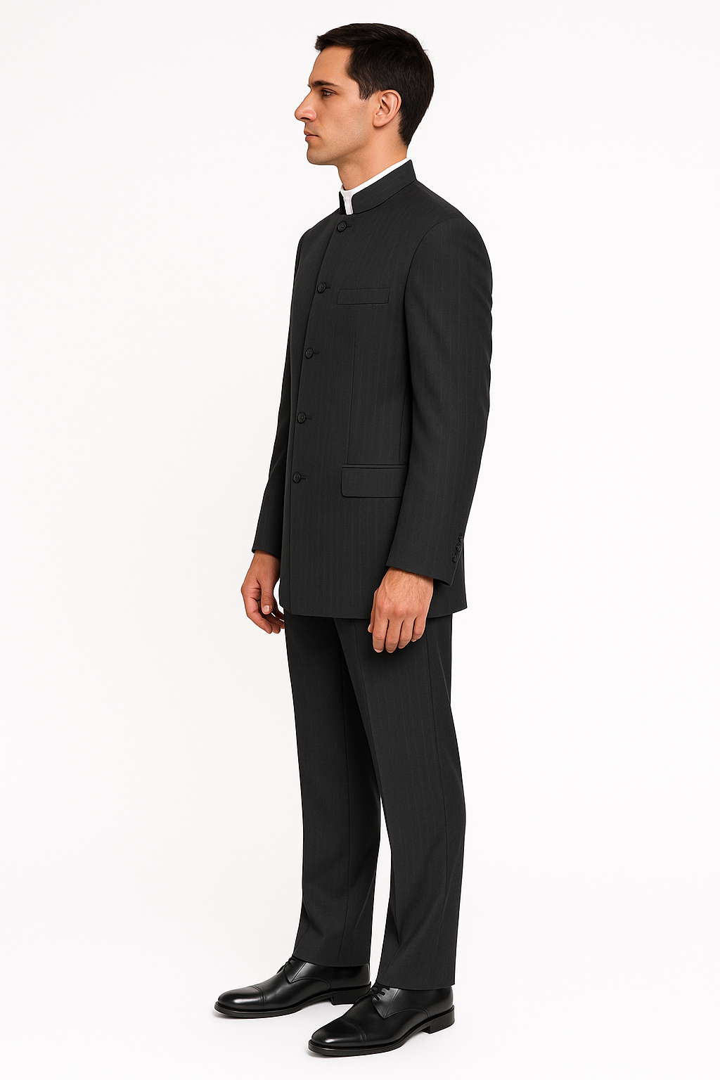 Men's Suit Mandarin Collar Black Pinstripe 5 Button Chinese Nehru Banded Collar Style Three Piece Low Priced Fashion Outfits Suits - Image 4