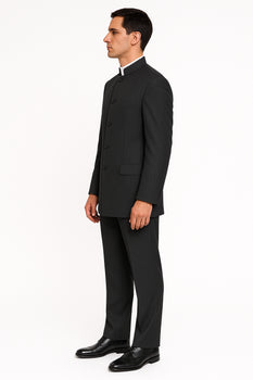 Men's Suit Mandarin Collar Black Pinstripe 5 Button Chinese Nehru Banded Collar Style Three Piece Low Priced Fashion Outfits Suits - Image 4