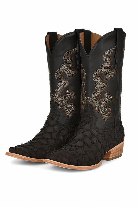 Black Pirarucu Fish Cowboy Boots