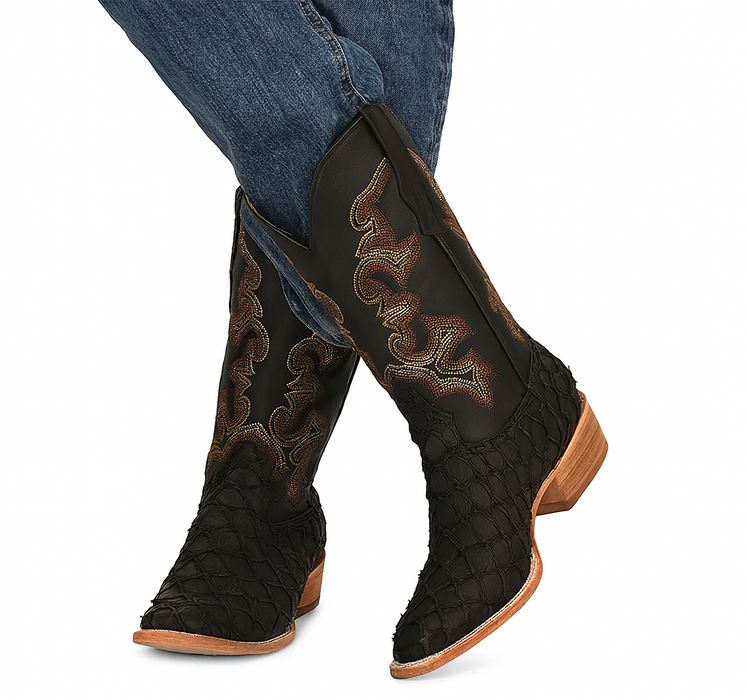 Black Pirarucu Fish Cowboy Boots
