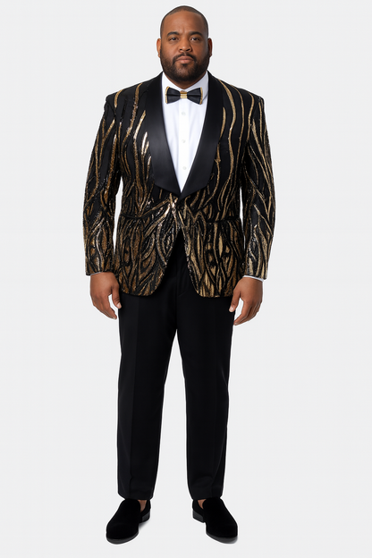 EJ Samuel Black & Gold Sequin Shawl Lapel Tuxedo Jacket - Image 8