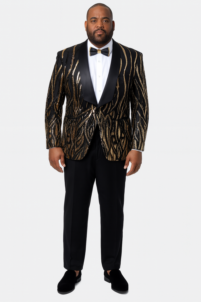 EJ Samuel Black & Gold Sequin Shawl Lapel Tuxedo Jacket - Image 8