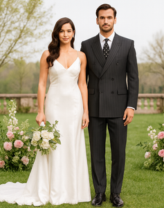 Black/PS Stripe Pinstripe Double Breasted Suits Super 140s Tetron~Rayon premier quality italian fabric