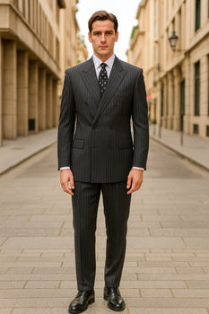 Black/PS Stripe Pinstripe Double Breasted Suits Super 140s Tetron~Rayon premier quality italian fabric - Image 7