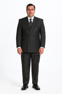 Black/PS Stripe Pinstripe Double Breasted Suits Super 140s Tetron~Rayon premier quality italian fabric