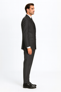 Black/PS Stripe Pinstripe Double Breasted Suits Super 140s Tetron~Rayon premier quality italian fabric