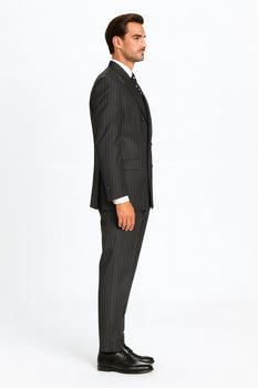 Black/PS Stripe Pinstripe Double Breasted Suits Super 140s Tetron~Rayon premier quality italian fabric - Image 2